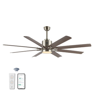 Octo 66" Contemporary Industrial Iron/Plastic Mobile-App/Remote-Controlled 6-Speed Ceiling Fan with Integrated LED Light - JONATHAN Y
