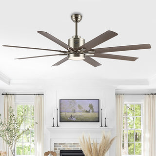 Octo 66" Contemporary Industrial Iron/Plastic Mobile-App/Remote-Controlled 6-Speed Ceiling Fan with Integrated LED Light - JONATHAN Y