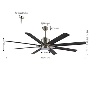 Octo 66" Contemporary Industrial Iron/Plastic Mobile-App/Remote-Controlled 6-Speed Ceiling Fan with Integrated LED Light - JONATHAN Y