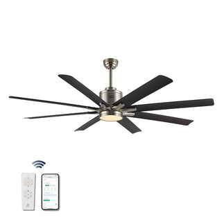 Octo 66" Contemporary Industrial Iron/Plastic Mobile-App/Remote-Controlled 6-Speed Ceiling Fan with Integrated LED Light - JONATHAN Y