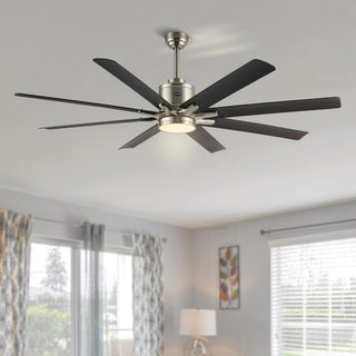 Octo 66" Contemporary Industrial Iron/Plastic Mobile-App/Remote-Controlled 6-Speed Ceiling Fan with Integrated LED Light - JONATHAN Y