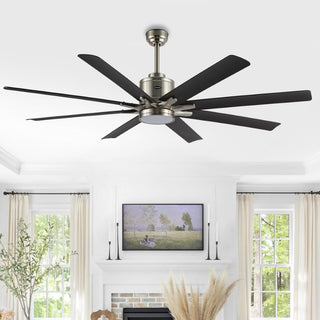 Octo 66" Contemporary Industrial Iron/Plastic Mobile-App/Remote-Controlled 6-Speed Ceiling Fan with Integrated LED Light - JONATHAN Y