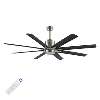 Octo 66" Contemporary Industrial Iron/Plastic Mobile-App/Remote-Controlled 6-Speed Ceiling Fan with Integrated LED Light - JONATHAN Y