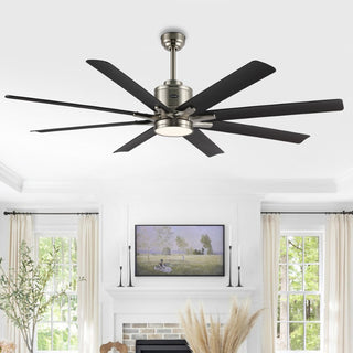 Octo 66" Contemporary Industrial Iron/Plastic Mobile-App/Remote-Controlled 6-Speed Ceiling Fan with Integrated LED Light - JONATHAN Y