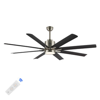 Octo 66" Contemporary Industrial Iron/Plastic Mobile-App/Remote-Controlled 6-Speed Ceiling Fan with Integrated LED Light - JONATHAN Y