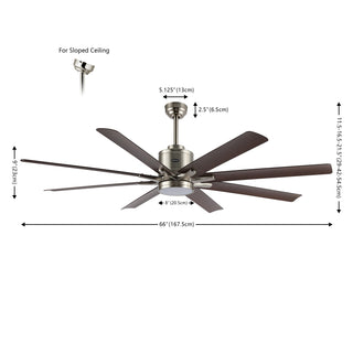 Octo 66" Contemporary Industrial Iron/Plastic Mobile-App/Remote-Controlled 6-Speed Ceiling Fan with Integrated LED Light
