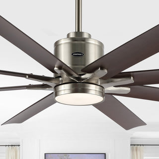 Octo 66" Contemporary Industrial Iron/Plastic Mobile-App/Remote-Controlled 6-Speed Ceiling Fan with Integrated LED Light