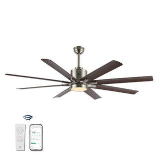 Octo 66" Contemporary Industrial Iron/Plastic Mobile-App/Remote-Controlled 6-Speed Ceiling Fan with Integrated LED Light