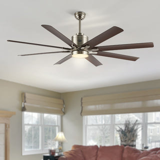 Octo 66" Contemporary Industrial Iron/Plastic Mobile-App/Remote-Controlled 6-Speed Ceiling Fan with Integrated LED Light