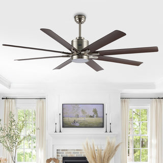 Octo 66" Contemporary Industrial Iron/Plastic Mobile-App/Remote-Controlled 6-Speed Ceiling Fan with Integrated LED Light