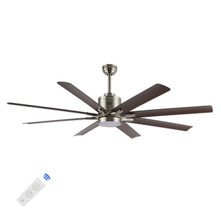 Octo 66" Contemporary Industrial Iron/Plastic Mobile-App/Remote-Controlled 6-Speed Ceiling Fan with Integrated LED Light