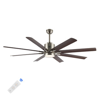 Octo 66" Contemporary Industrial Iron/Plastic Mobile-App/Remote-Controlled 6-Speed Ceiling Fan with Integrated LED Light