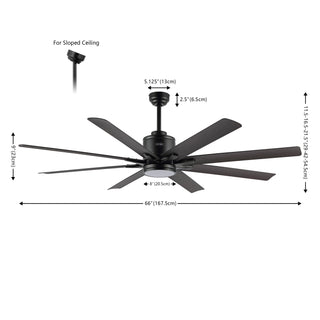 Octo 66" Contemporary Industrial Iron/Plastic Mobile-App/Remote-Controlled 6-Speed Ceiling Fan with Integrated LED Light