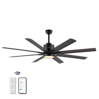 Octo 66" Contemporary Industrial Iron/Plastic Mobile-App/Remote-Controlled 6-Speed Ceiling Fan with Integrated LED Light