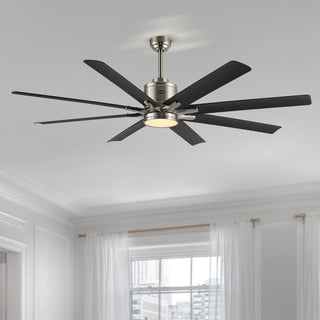 Octo 66" Contemporary Industrial Iron/Plastic Mobile-App/Remote-Controlled 6-Speed Ceiling Fan with Integrated LED Light