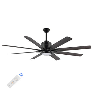 Octo 66" Contemporary Industrial Iron/Plastic Mobile-App/Remote-Controlled 6-Speed Ceiling Fan with Integrated LED Light