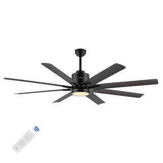 Octo 66" Contemporary Industrial Iron/Plastic Mobile-App/Remote-Controlled 6-Speed Ceiling Fan with Integrated LED Light