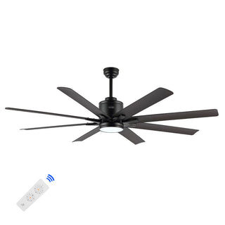 Octo 66" Contemporary Industrial Iron/Plastic Mobile-App/Remote-Controlled 6-Speed Ceiling Fan with Integrated LED Light