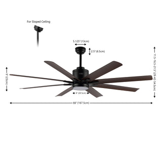 Octo 66" Contemporary Industrial Iron/Plastic Mobile-App/Remote-Controlled 6-Speed Ceiling Fan with Integrated LED Light