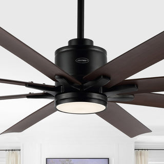 Octo 66" Contemporary Industrial Iron/Plastic Mobile-App/Remote-Controlled 6-Speed Ceiling Fan with Integrated LED Light