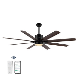 Octo 66" Contemporary Industrial Iron/Plastic Mobile-App/Remote-Controlled 6-Speed Ceiling Fan with Integrated LED Light