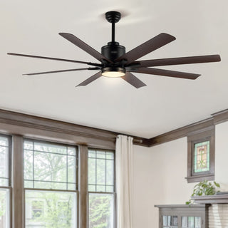 Octo 66" Contemporary Industrial Iron/Plastic Mobile-App/Remote-Controlled 6-Speed Ceiling Fan with Integrated LED Light
