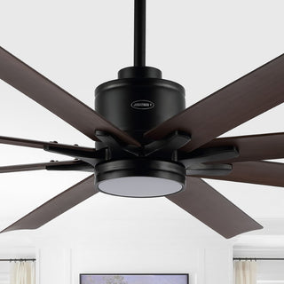 Octo 66" Contemporary Industrial Iron/Plastic Mobile-App/Remote-Controlled 6-Speed Ceiling Fan with Integrated LED Light