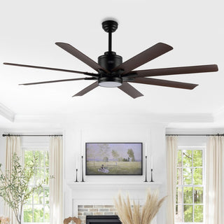 Octo 66" Contemporary Industrial Iron/Plastic Mobile-App/Remote-Controlled 6-Speed Ceiling Fan with Integrated LED Light