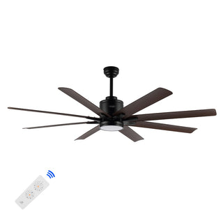 Octo 66" Contemporary Industrial Iron/Plastic Mobile-App/Remote-Controlled 6-Speed Ceiling Fan with Integrated LED Light