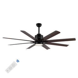 Octo 66" Contemporary Industrial Iron/Plastic Mobile-App/Remote-Controlled 6-Speed Ceiling Fan with Integrated LED Light