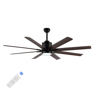 Octo 66" Contemporary Industrial Iron/Plastic Mobile-App/Remote-Controlled 6-Speed Ceiling Fan with Integrated LED Light