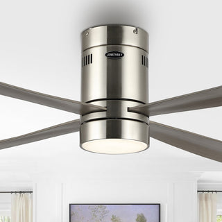 Theo 52" Contemporary Minimalist Iron/Acrylic Mobile-App/Remote-Controlled 6-Speed Integrated LED Ceiling Fan - JONATHAN Y