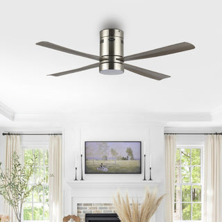 Theo 52" Contemporary Minimalist Iron/Acrylic Mobile-App/Remote-Controlled 6-Speed Integrated LED Ceiling Fan - JONATHAN Y