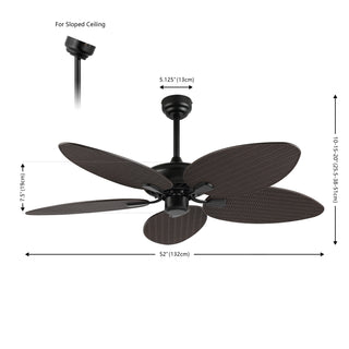 Raffles 52" Bohemian Industrial Iron/Plastic Mobile-App/Remote-Controlled 6-Speed Palm Blade Ceiling Fan - JONATHAN Y