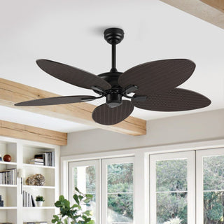 Raffles 52" Bohemian Industrial Iron/Plastic Mobile-App/Remote-Controlled 6-Speed Palm Blade Ceiling Fan - JONATHAN Y