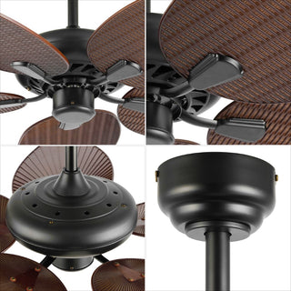 Raffles 52" Bohemian Industrial Iron/Plastic Mobile-App/Remote-Controlled 6-Speed Palm Blade Ceiling Fan - JONATHAN Y