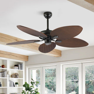 Raffles 52" Bohemian Industrial Iron/Plastic Mobile-App/Remote-Controlled 6-Speed Palm Blade Ceiling Fan - JONATHAN Y