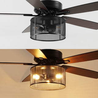 Max 52"  Farmhouse Industrial Iron/Wood Mobile-App/Remote-Controlled LED Ceiling Fan - JONATHAN Y
