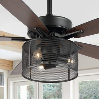 Max 52"  Farmhouse Industrial Iron/Wood Mobile-App/Remote-Controlled LED Ceiling Fan - JONATHAN Y