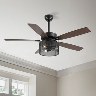Max 52"  Farmhouse Industrial Iron/Wood Mobile-App/Remote-Controlled LED Ceiling Fan - JONATHAN Y