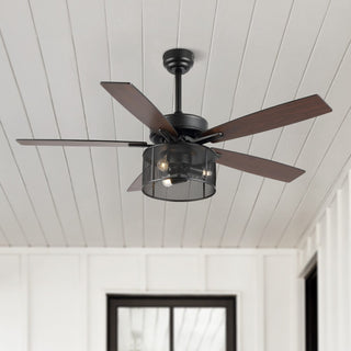 Max 52"  Farmhouse Industrial Iron/Wood Mobile-App/Remote-Controlled LED Ceiling Fan - JONATHAN Y