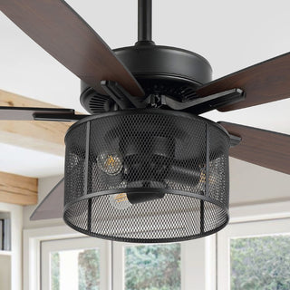 Max 52"  Farmhouse Industrial Iron/Wood Mobile-App/Remote-Controlled LED Ceiling Fan - JONATHAN Y