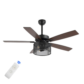 Max 52"  Farmhouse Industrial Iron/Wood Mobile-App/Remote-Controlled LED Ceiling Fan - JONATHAN Y