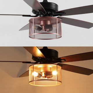 Max 52"  Farmhouse Industrial Iron/Wood Mobile-App/Remote-Controlled LED Ceiling Fan - JONATHAN Y