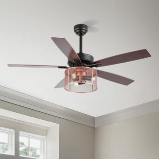Max 52"  Farmhouse Industrial Iron/Wood Mobile-App/Remote-Controlled LED Ceiling Fan - JONATHAN Y