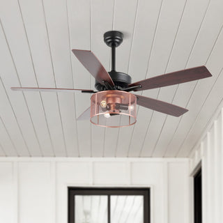 Max 52"  Farmhouse Industrial Iron/Wood Mobile-App/Remote-Controlled LED Ceiling Fan - JONATHAN Y