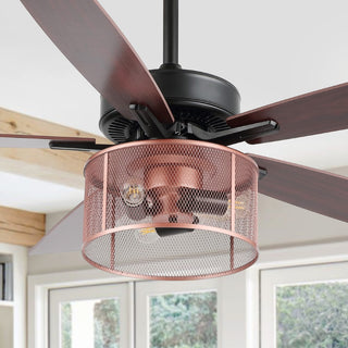 Max 52"  Farmhouse Industrial Iron/Wood Mobile-App/Remote-Controlled LED Ceiling Fan - JONATHAN Y