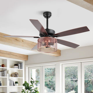 Max 52"  Farmhouse Industrial Iron/Wood Mobile-App/Remote-Controlled LED Ceiling Fan - JONATHAN Y