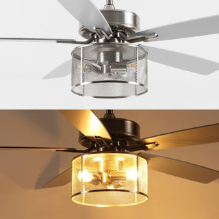 Max 52"  Farmhouse Industrial Iron/Wood Mobile-App/Remote-Controlled LED Ceiling Fan