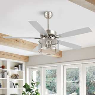 Max 52"  Farmhouse Industrial Iron/Wood Mobile-App/Remote-Controlled LED Ceiling Fan - JONATHAN Y